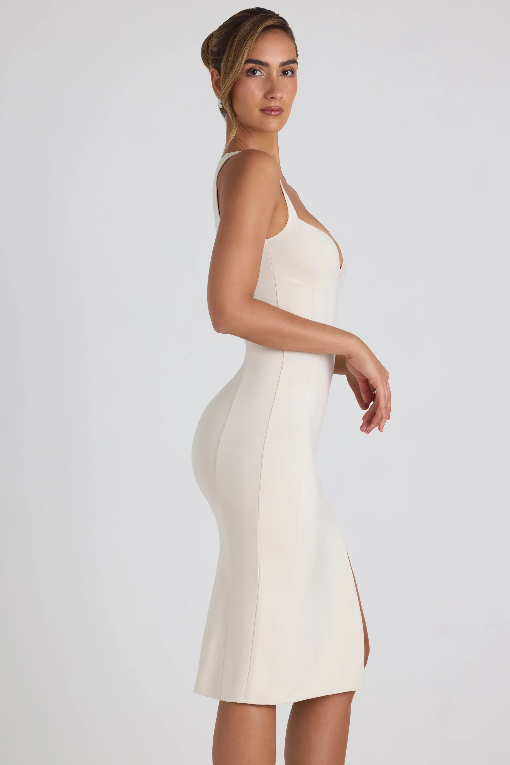 Chic Layers Modal Bow-Detail Sweetheart-Neck Midi Dress in Ivory