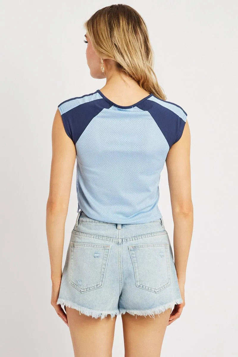 BreathableFabric Blue Sport Tee Short Sleeve Crop