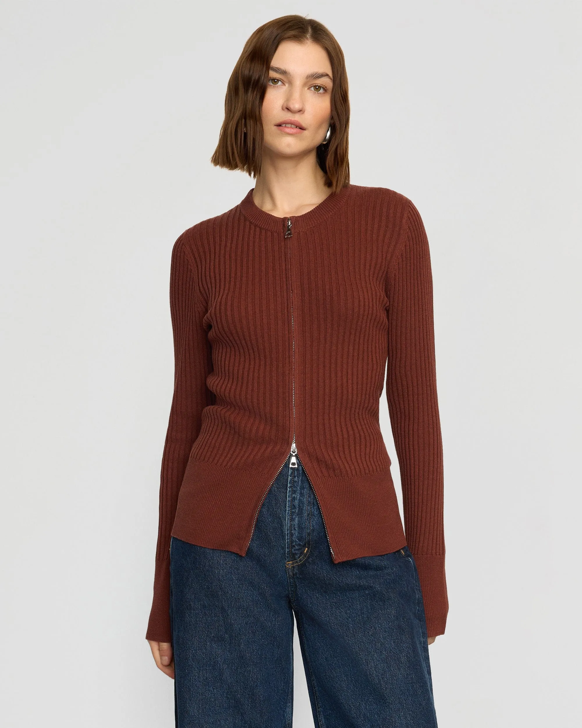 Warm Fashion Kayla Ribbed Two-Way Zip Sweater