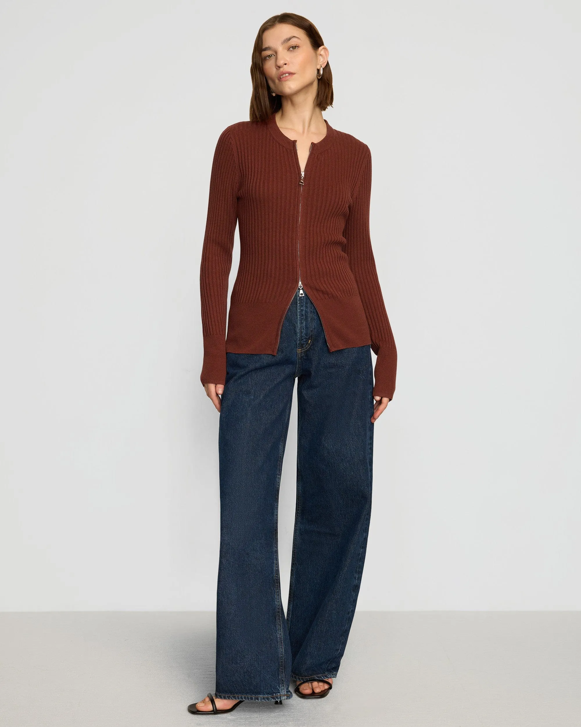Kayla Ribbed Two-Way Zip Sweater Timeless Comfort
