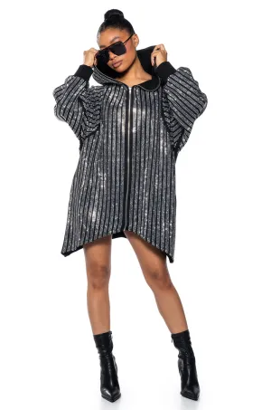 kids' Chill Apparel TRES CHIC PASSPORT OVERSIZE HOODED RHINESTONE ZIP UP JACKET