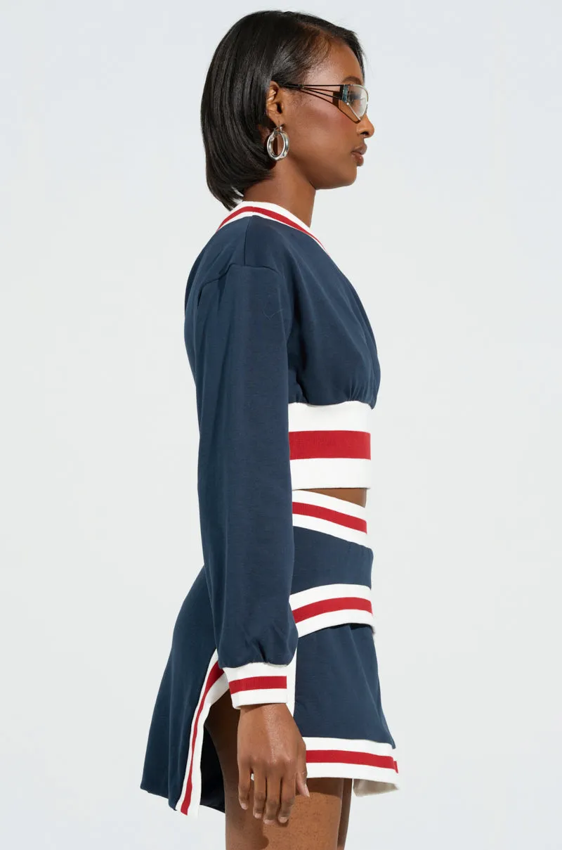 MAEVE OFF THE SHOULDER CROPPED SWETSHIRT IN NAVY product gift worthiness
