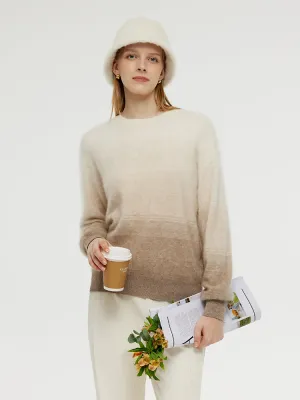 100% Brushed Cashmere Gradient Women Sweater Perfect Knitwear Winter Cozy