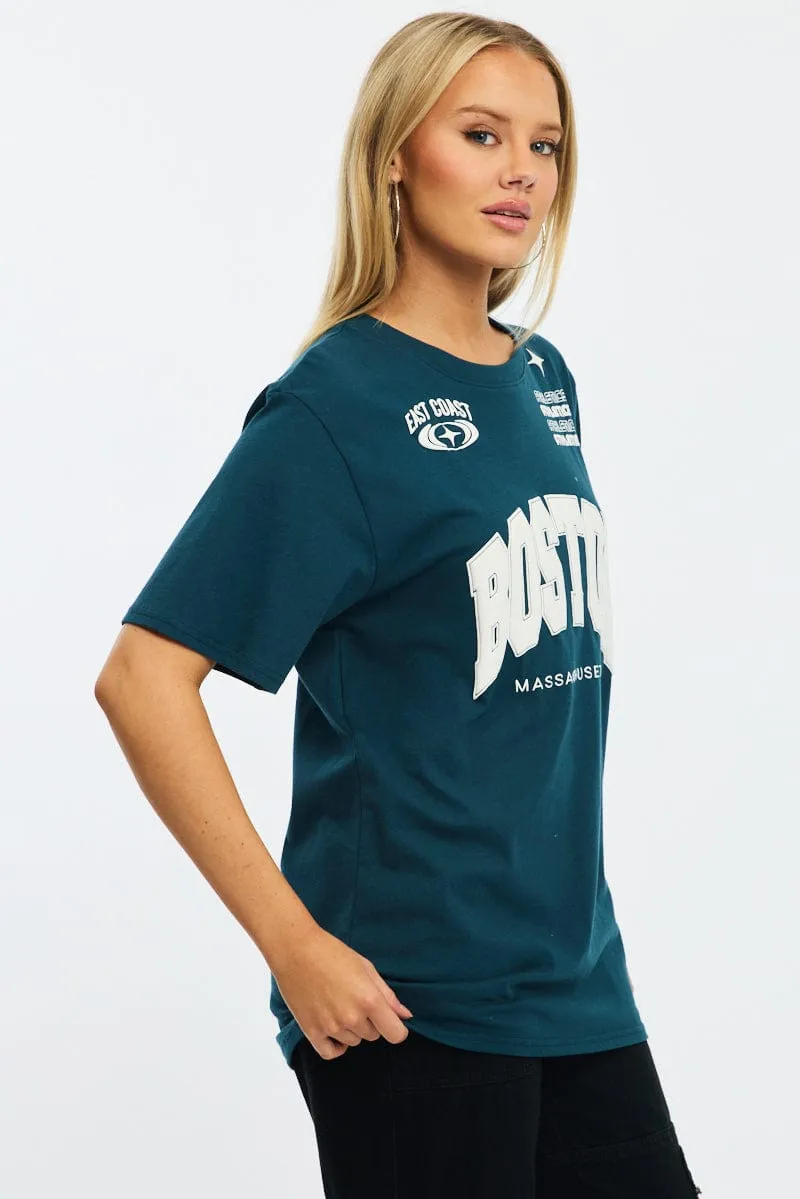 BiodegradableMaterial Blue Graphic Tee Short Sleeve