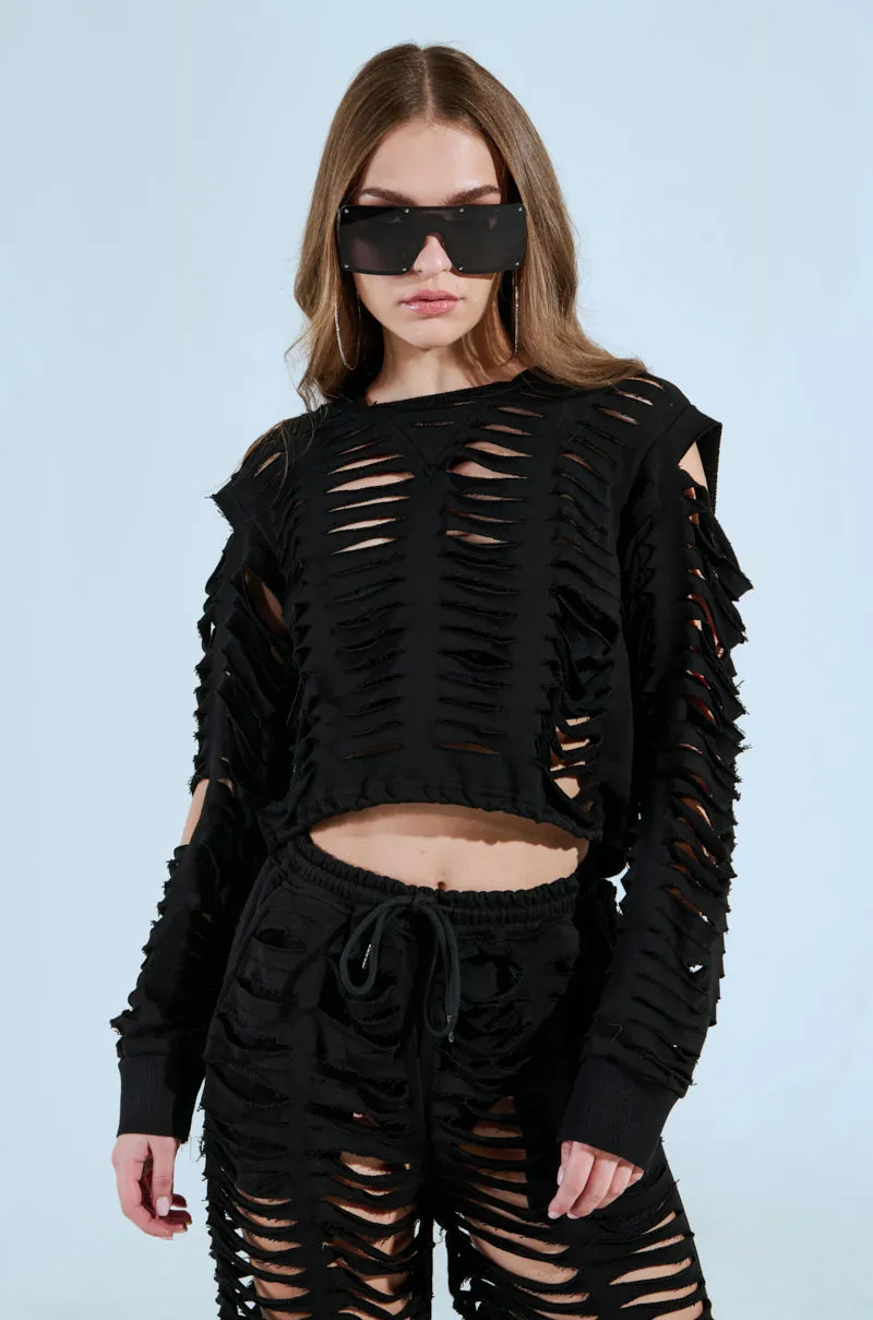 CLEAN LINES SLASHED HOODIE Short Urban Chic