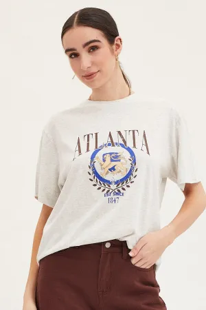 Grey Graphic T-Shirt Printed Logo Seasonal Must-Have