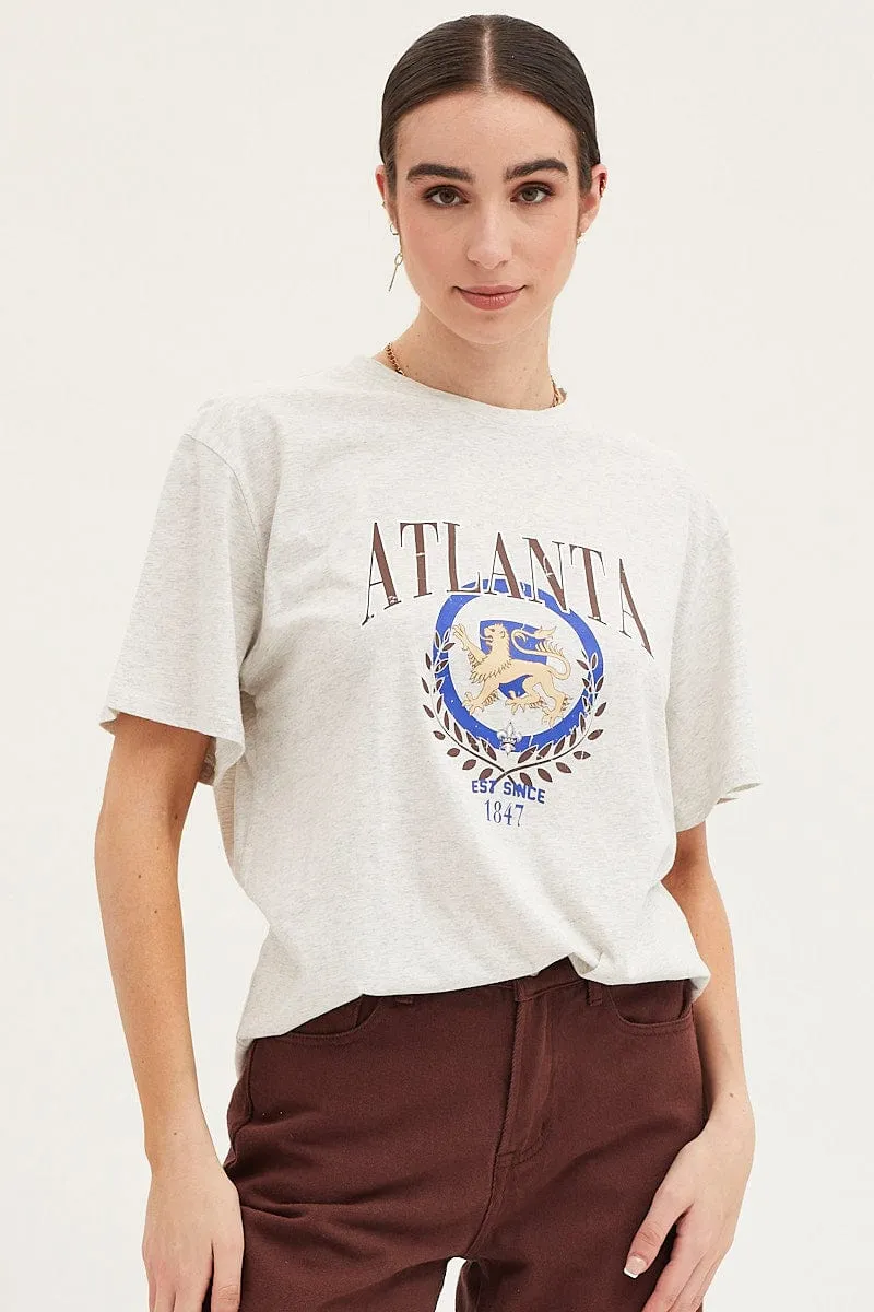 Travel Outfit Trendy Tops Grey Graphic T-Shirt