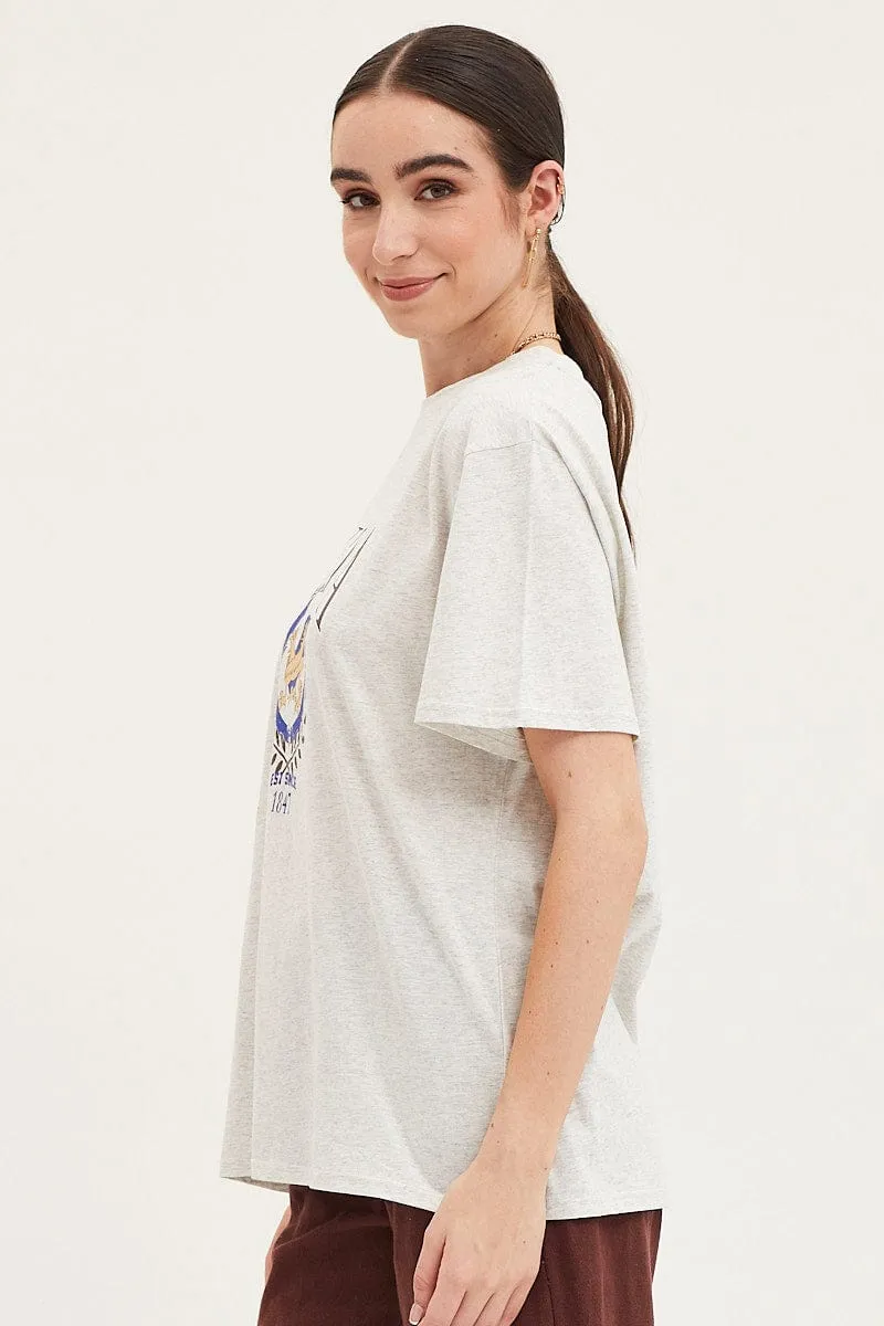 Grey Graphic T-Shirt Feminine Fit Flexible Shoulder Seams