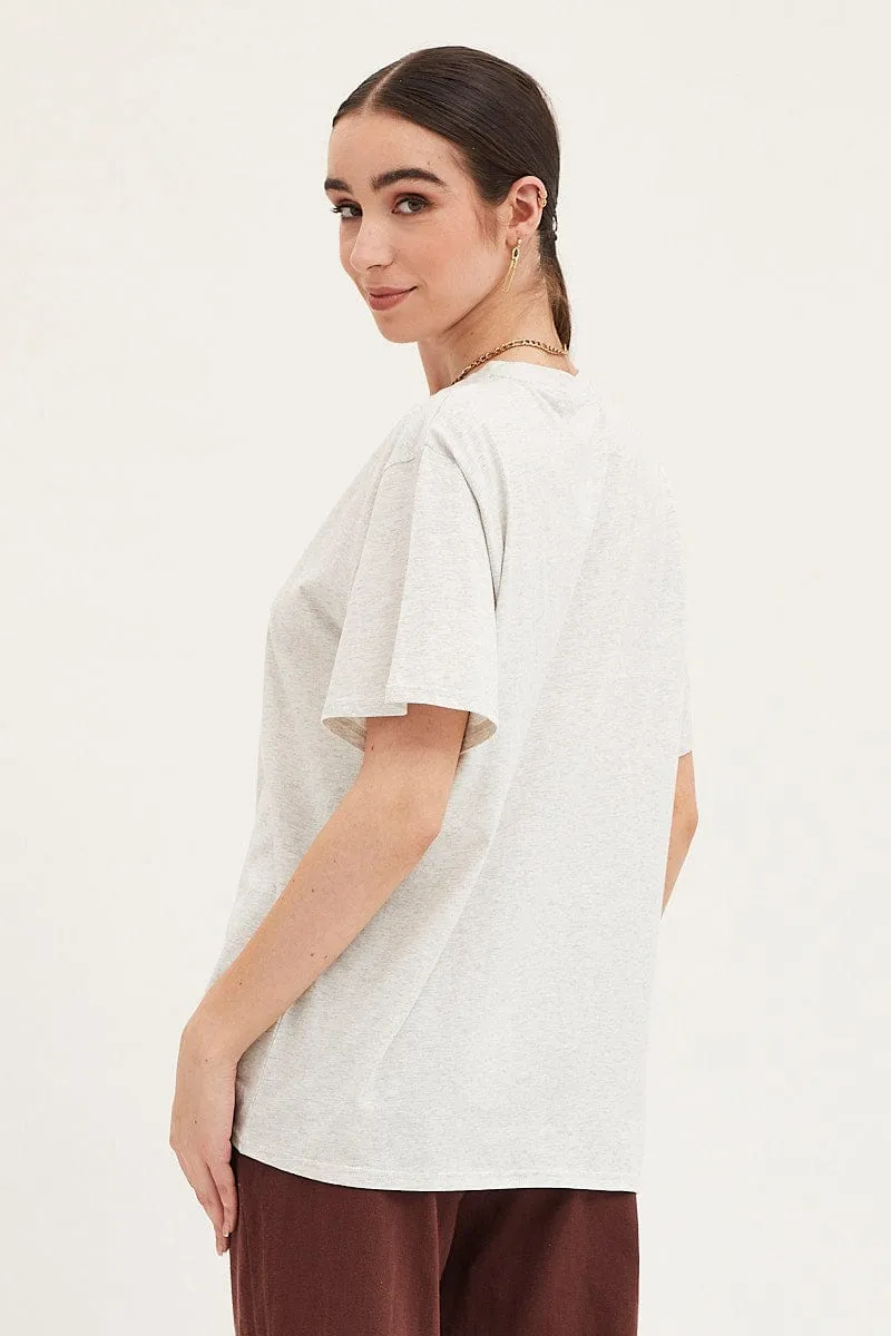 Comfortable Style Breathable Wearable Grey Graphic T-Shirt