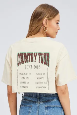 Beige Graphic Tee Short Sleeve Crop Crew Neck Colorfast Material Stylish Everyday Wear