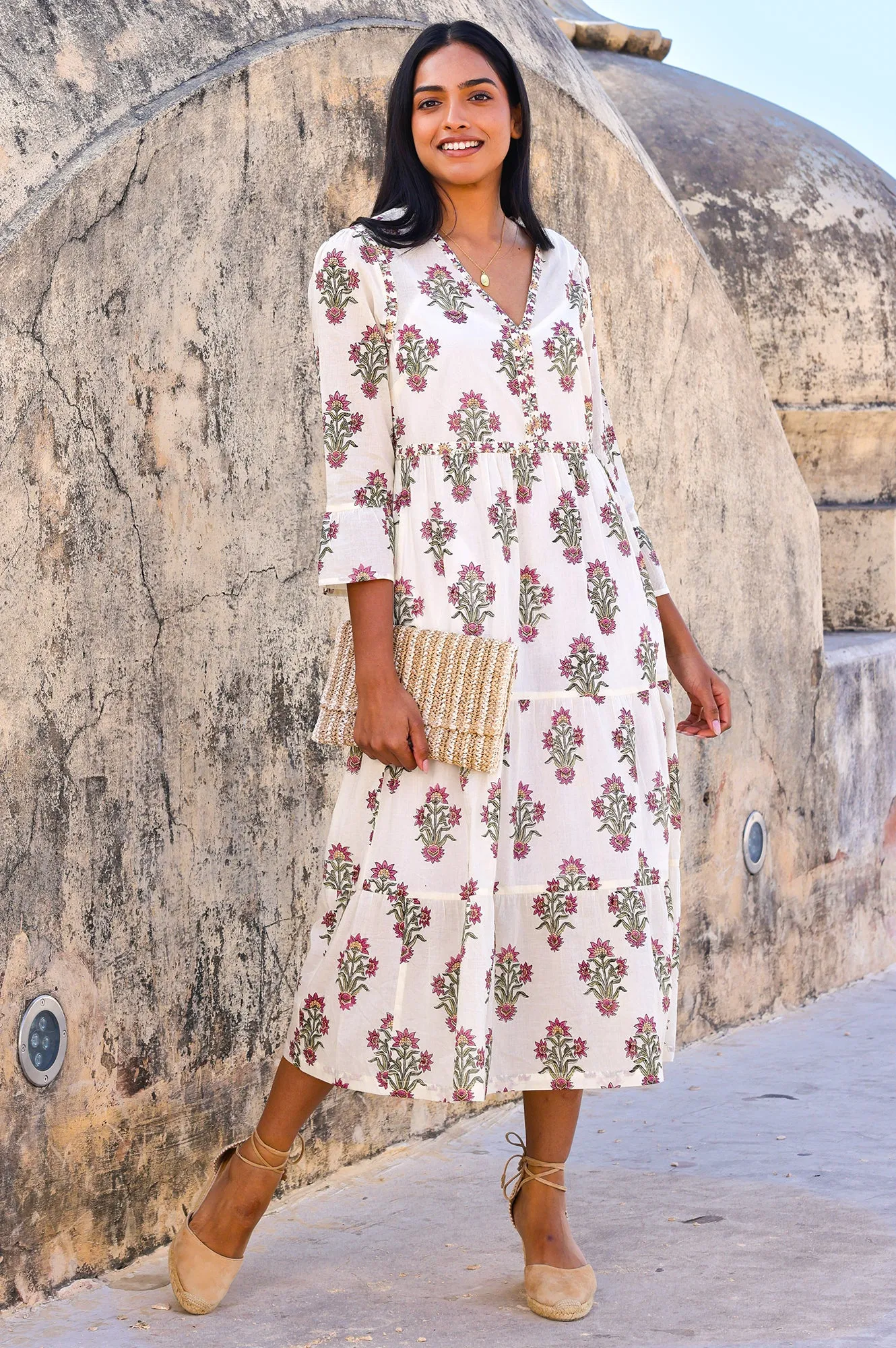Fun and flirty dress Trendy Fashion Hayden Organic Cotton Block Print Dress | Antique Wildflower Cream/Red/Green