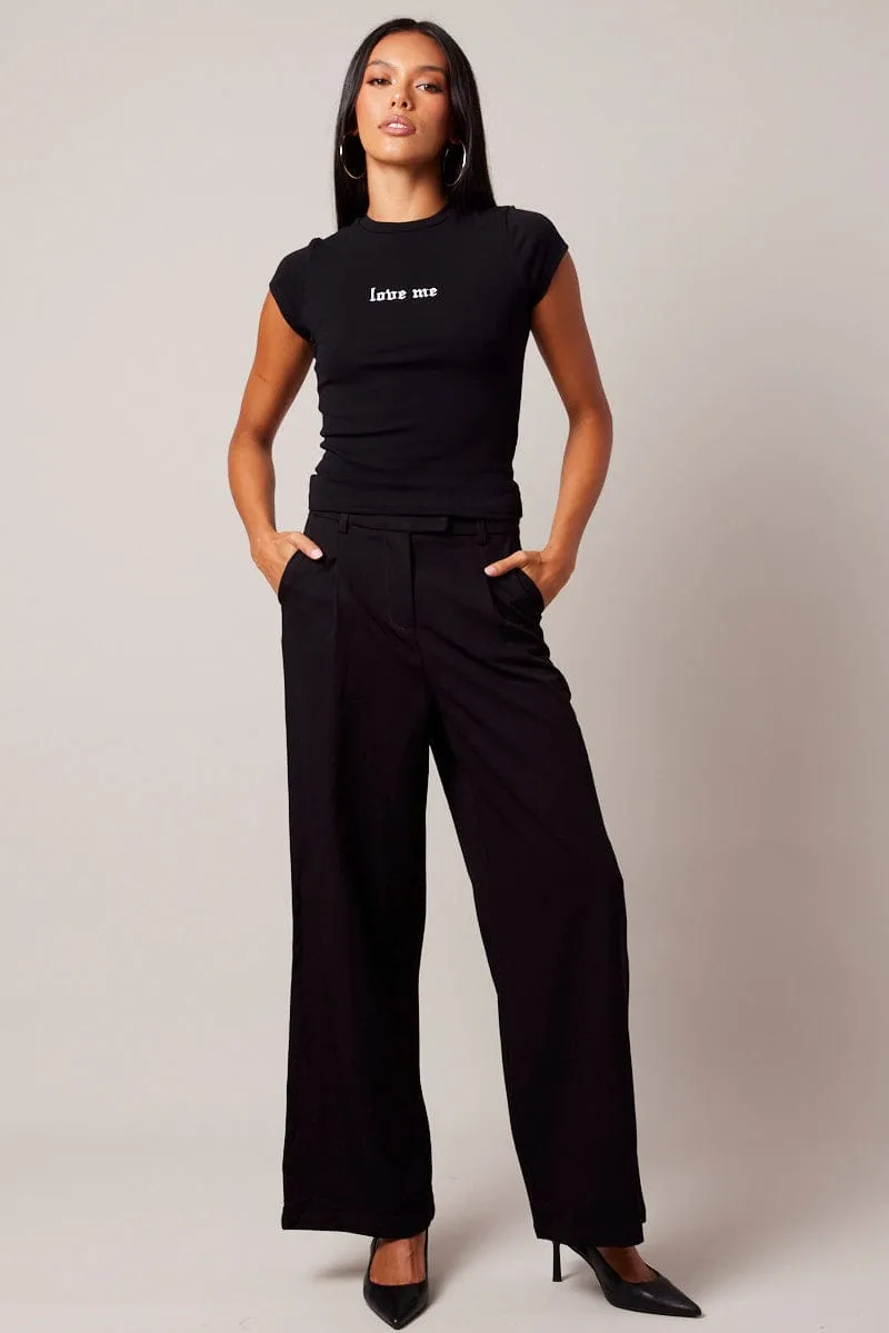Weekend Fashion Breathable Essentials Black Graphic Tee Short sleeve Long Line
