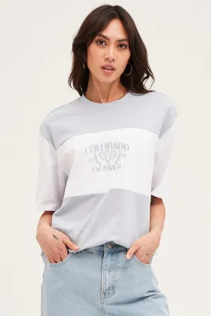 Stripe Short Sleeve Embroidered Tee Pastel color