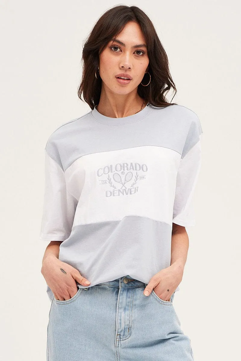 Stripe Short Sleeve Embroidered Tee Stage Feel