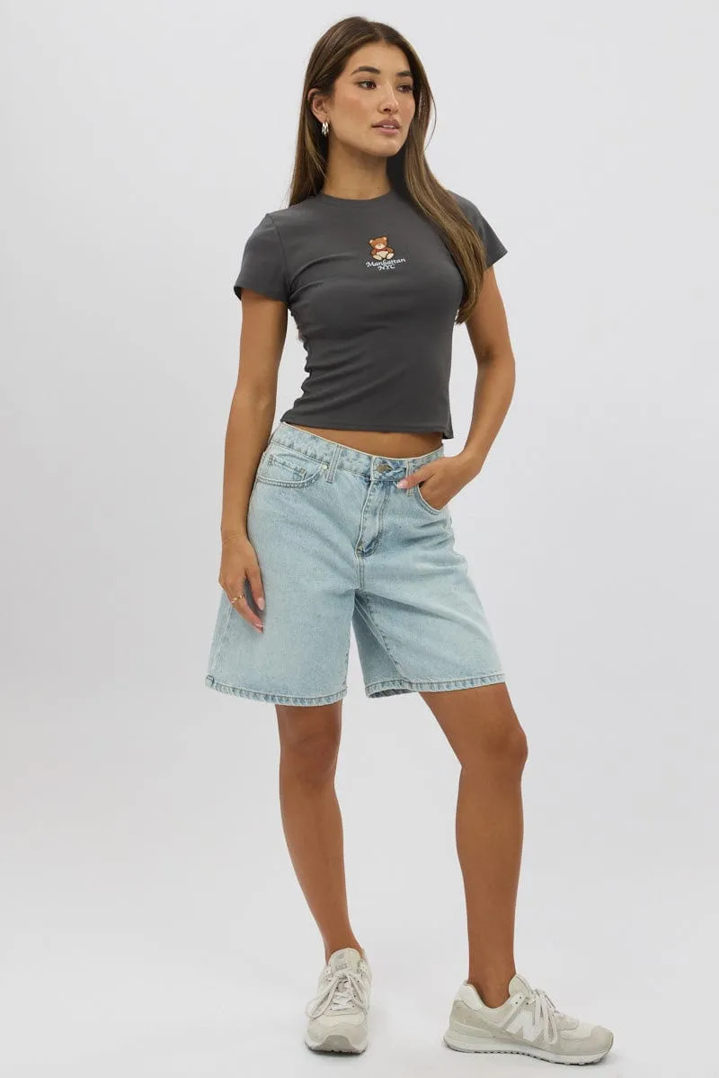 Grey Graphic Tee Short Sleeve Fashion-Forward Weekend Wardrobe