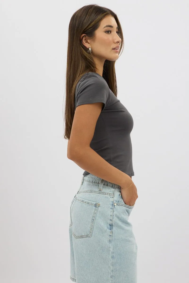 Grey Graphic Tee Short Sleeve Cool Fit Flexible Ribbed Neckline