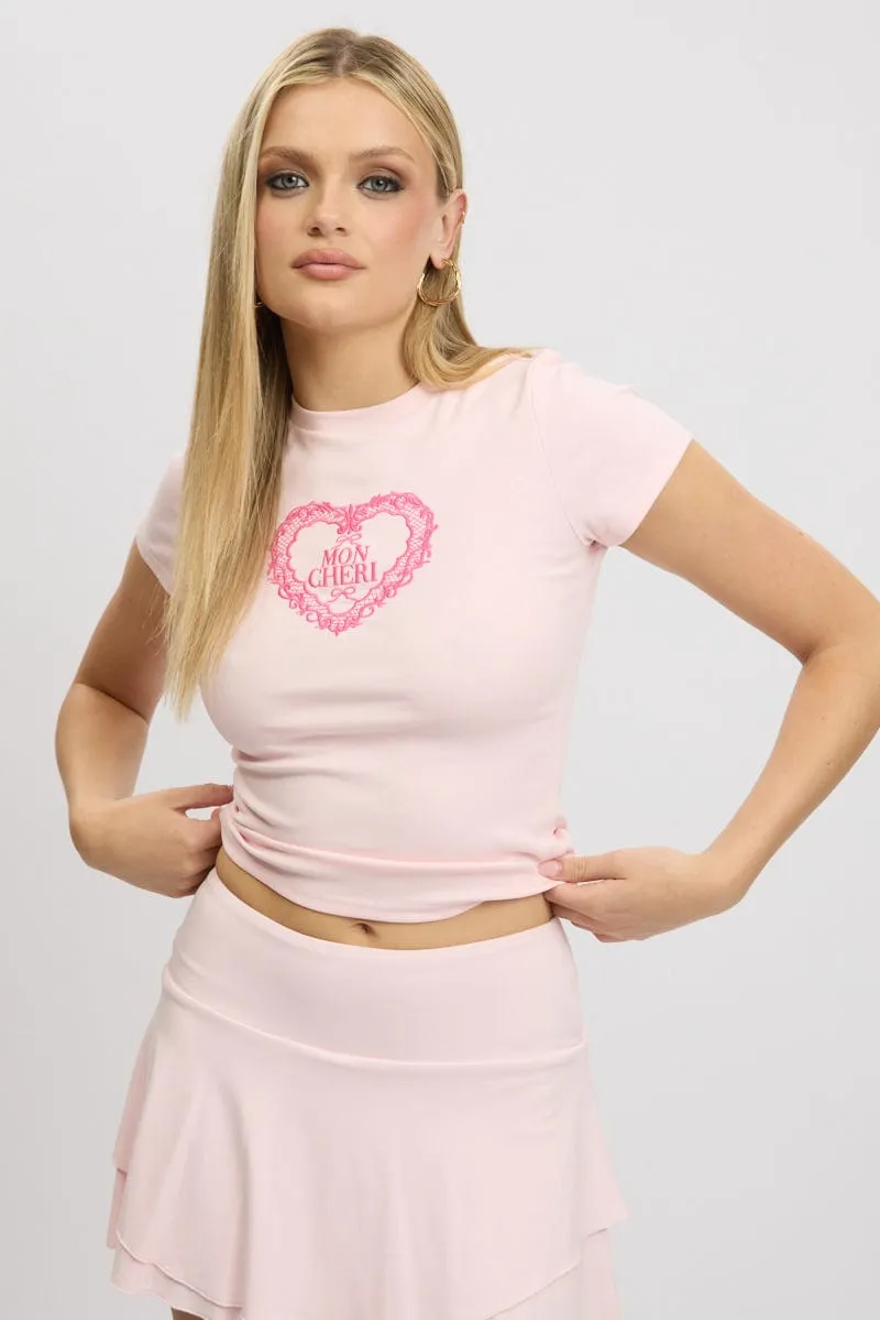 Effortless Look Pink Graphic Tee Short Sleeve
