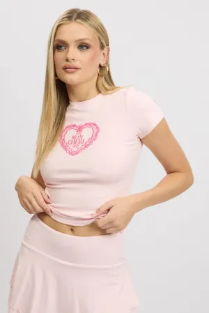 Stylish Wearable Pink Graphic Tee Short Sleeve