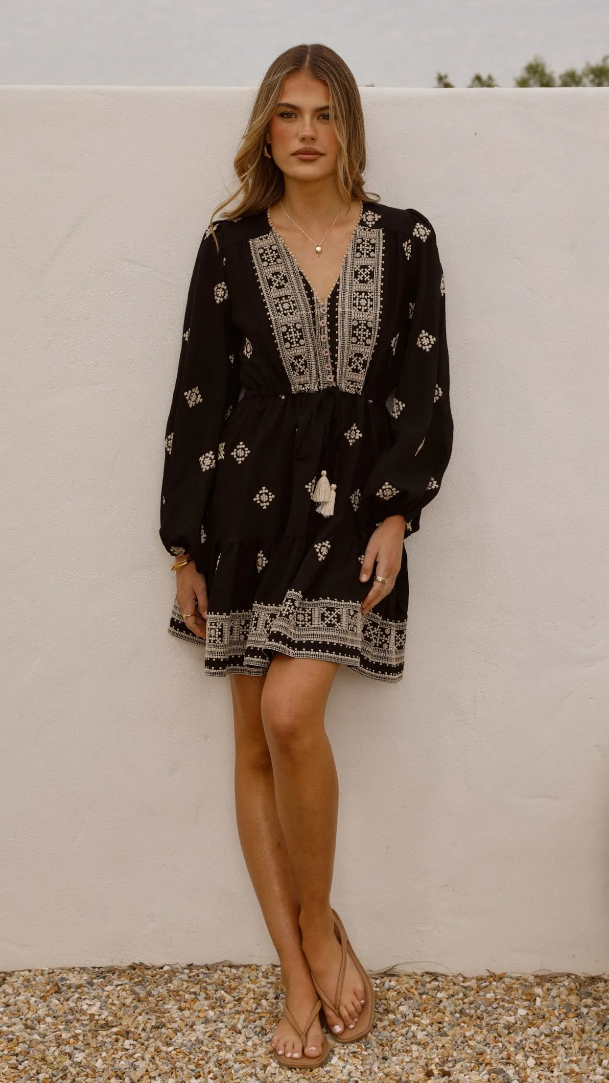 Delainey Mini Dress - Black/Beige Cozy Fashion Wear