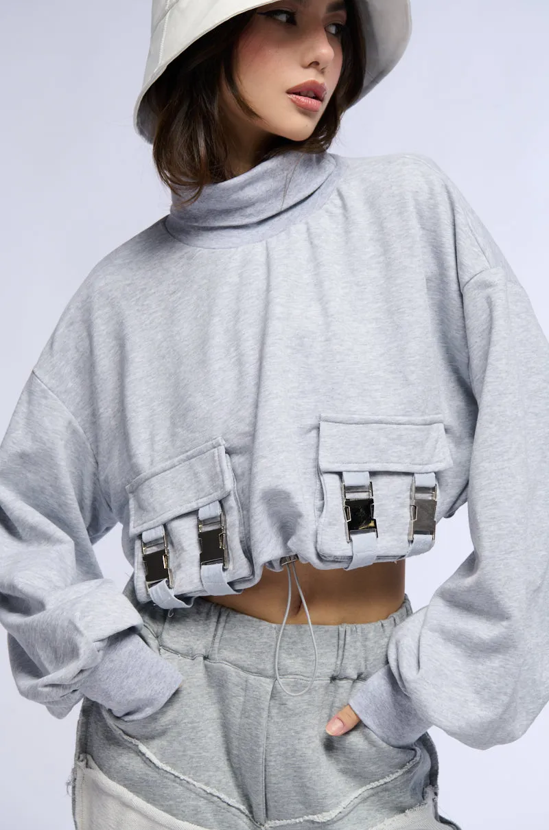 LENI CARGO POCKET MOCK NECK SWEATSHIRT Layer Up