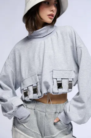 LENI CARGO POCKET MOCK NECK SWEATSHIRT product rhinestone glamour Sporty Fashion