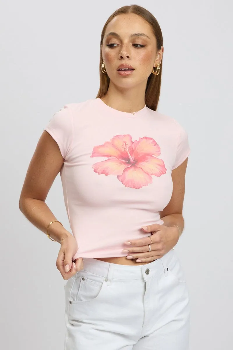 Classic Layer Pink Graphic Tee Short Sleeve