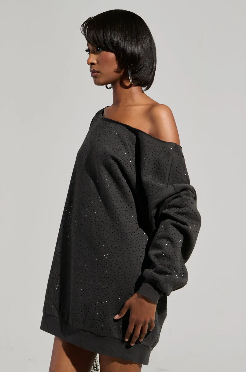 City Casual STREET STYLE OVERSIZED RHINESTONE SWEATSHIRT DRESS