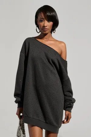 STREET STYLE OVERSIZED RHINESTONE SWEATSHIRT DRESS product business casual sophistication Weekend Wear