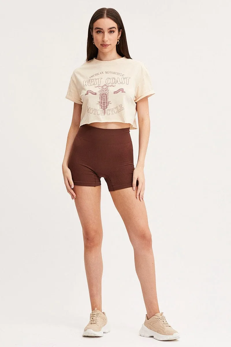 SunProtectionFabric Lightweight Material Beige Graphic T Shirt Short Sleeve