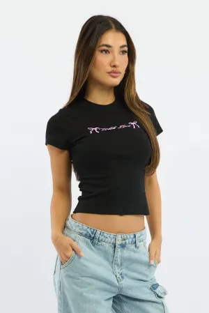 MicroPiqueKnit Black Graphic Tee Short Sleeve
