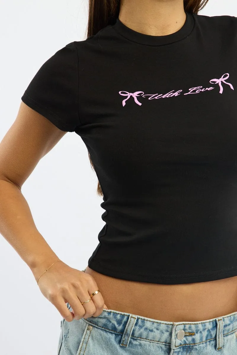 Black Graphic Tee Short Sleeve Minimalist Comfort Camping attire