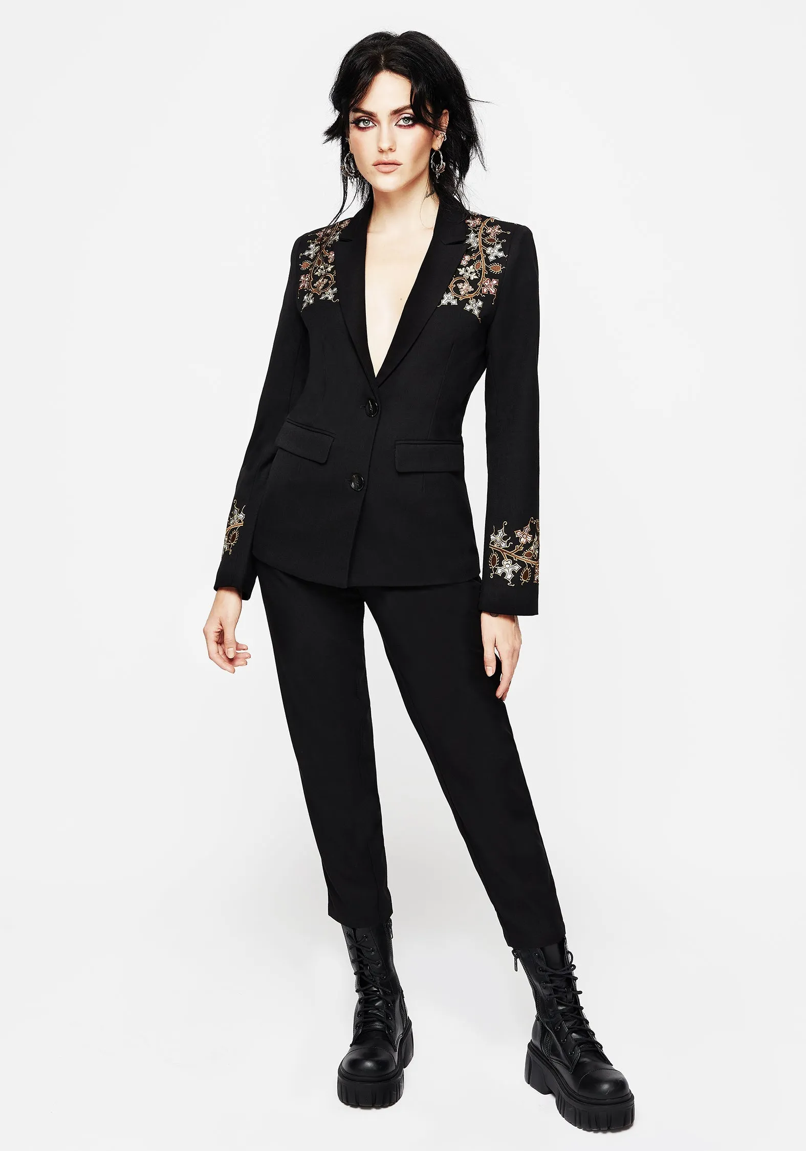 HighWaistSupport Nasturtium Floral Embroidered Tapered Trousers
