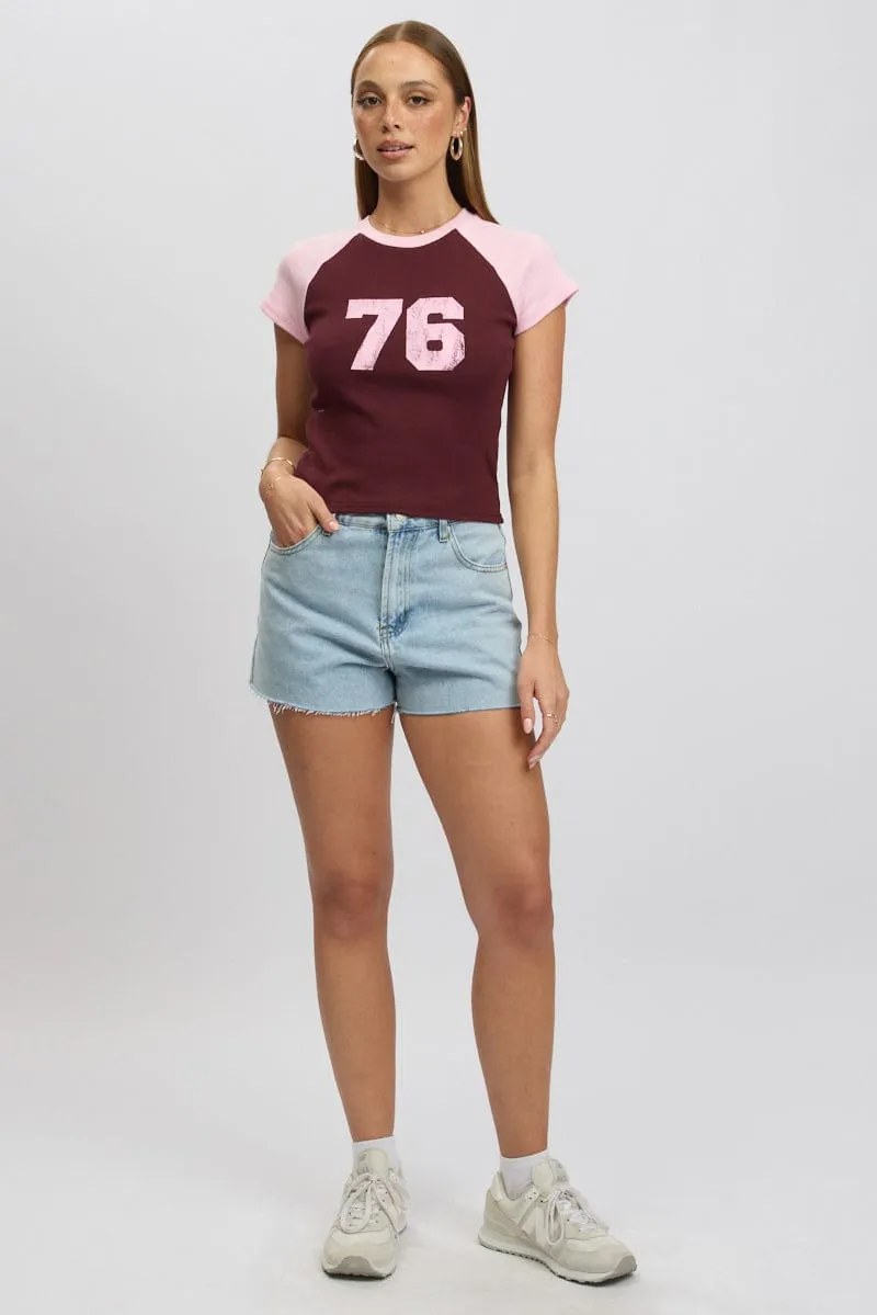 Simple and Comfortable Garment Dyed Finish Red Graphic Tee Short Sleeve