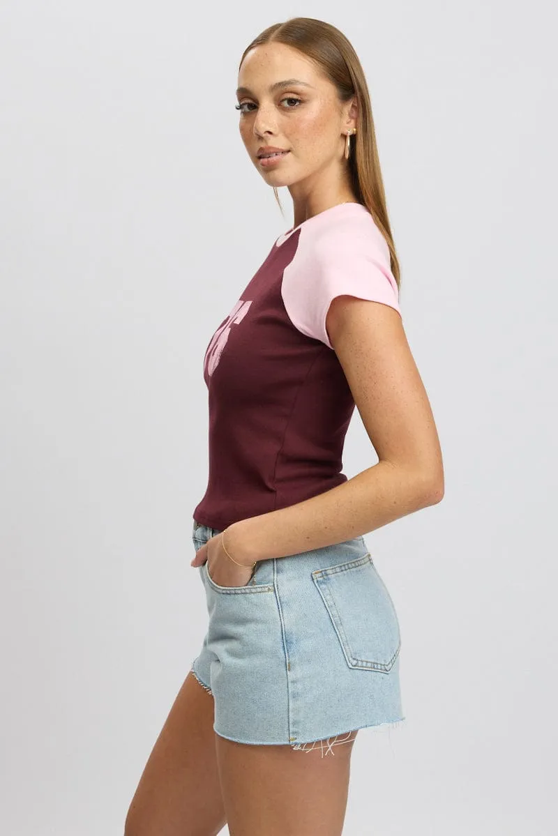 PocketDetail Perfect For Relaxing Red Graphic Tee Short Sleeve