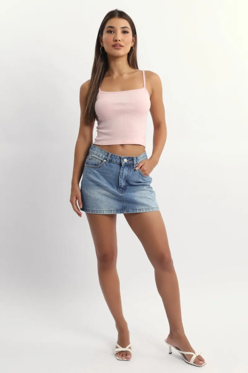 Comfortable Hoodie Pink Pointelle Cami Top