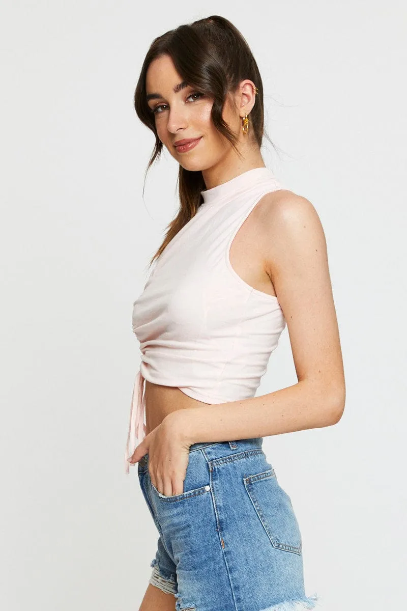 Pink Crop Top Side Drawstring SoftenedEdges Wave Core