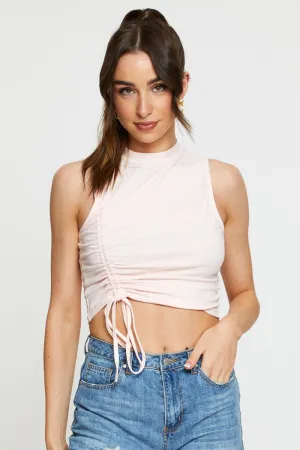 Light Pants Pink Crop Top Side Drawstring