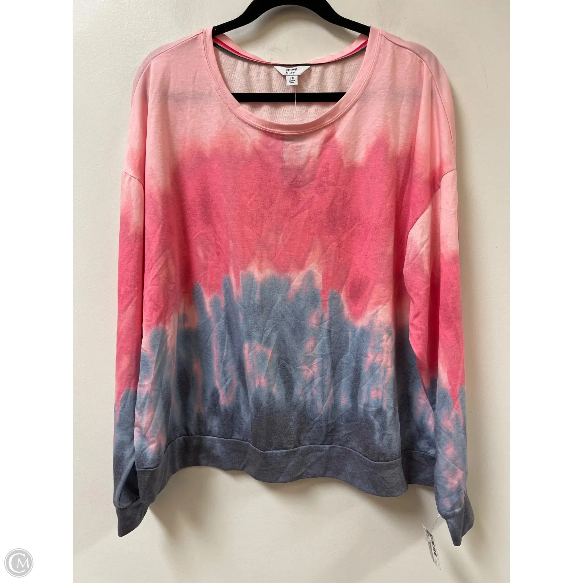 Warm Jacket Stylish Blouse Sweatshirt Crewneck By Crown And Ivy In Multi-colored, Size: 2x