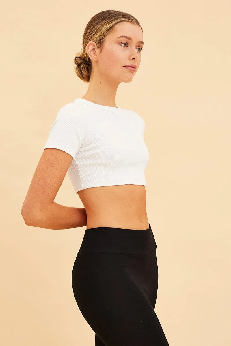 Elite Vibe White Baby Tee Crop Crew Neck Short Sleeve Rib