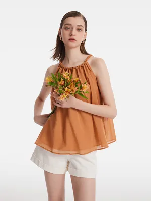 Hand-Woven Halter Neck Women Top Layered Binding Edges