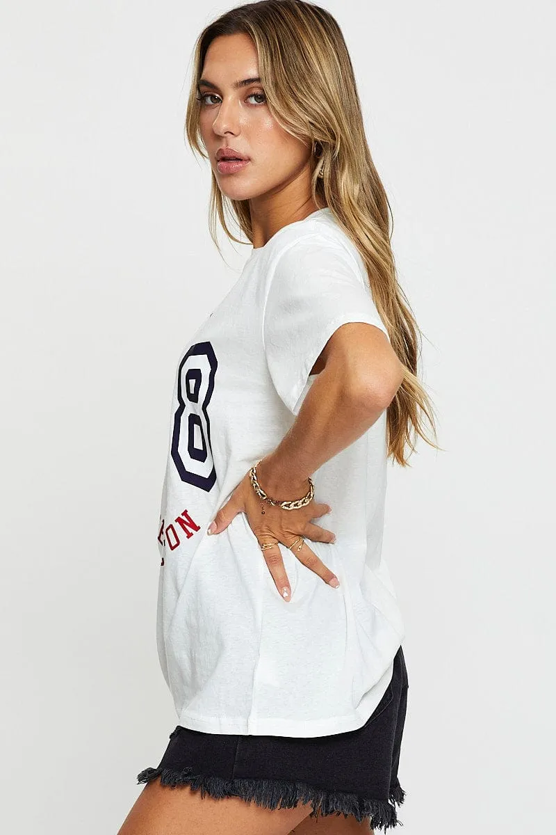 White Graphic T Shirt Short Sleeve Boyfriend DurableSeams