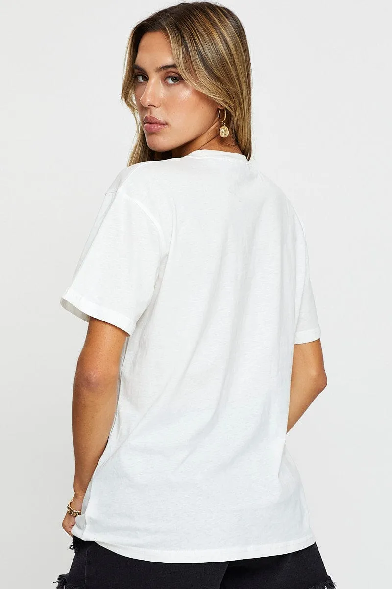 White Graphic T Shirt Short Sleeve Boyfriend wrinkle free