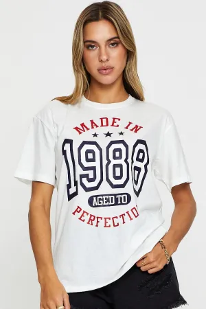 White Graphic T Shirt Short Sleeve Boyfriend Student Cool