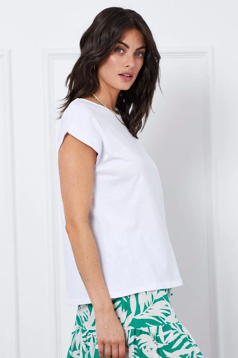Cozy Pajama Set White T Shirt Short Sleeve Crew Neck