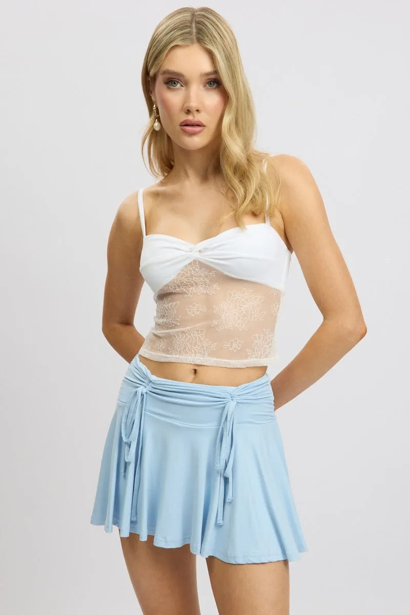 Blue Skater Skirt Mid Rise Ruched Detail Supersoft Mini Heritage Brand Oversized style