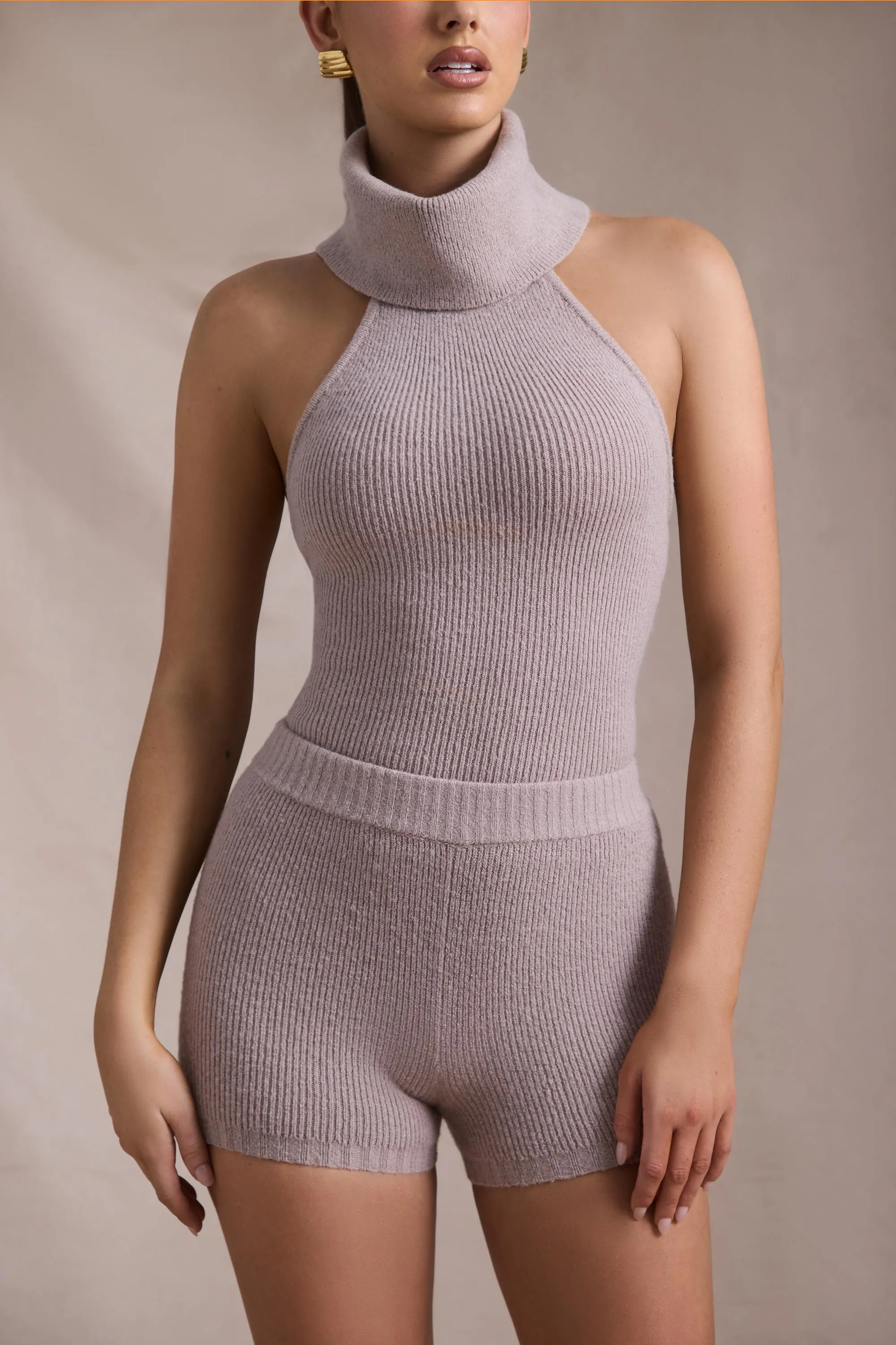 present for him dancewear Ribbed-Knit Shorts in Taupe