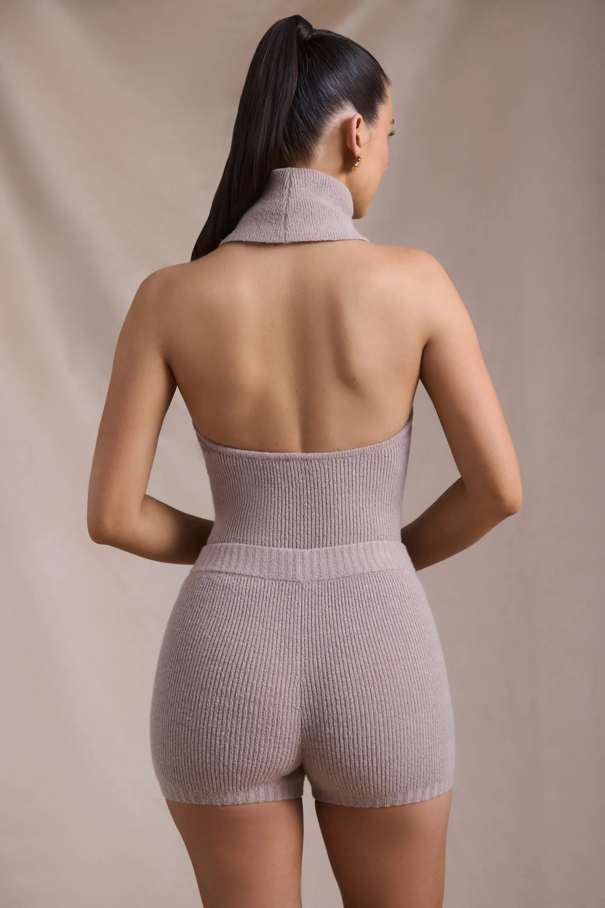 Ribbed-Knit Shorts in Taupe Stain Resistant Treatment Noise Free Fabric