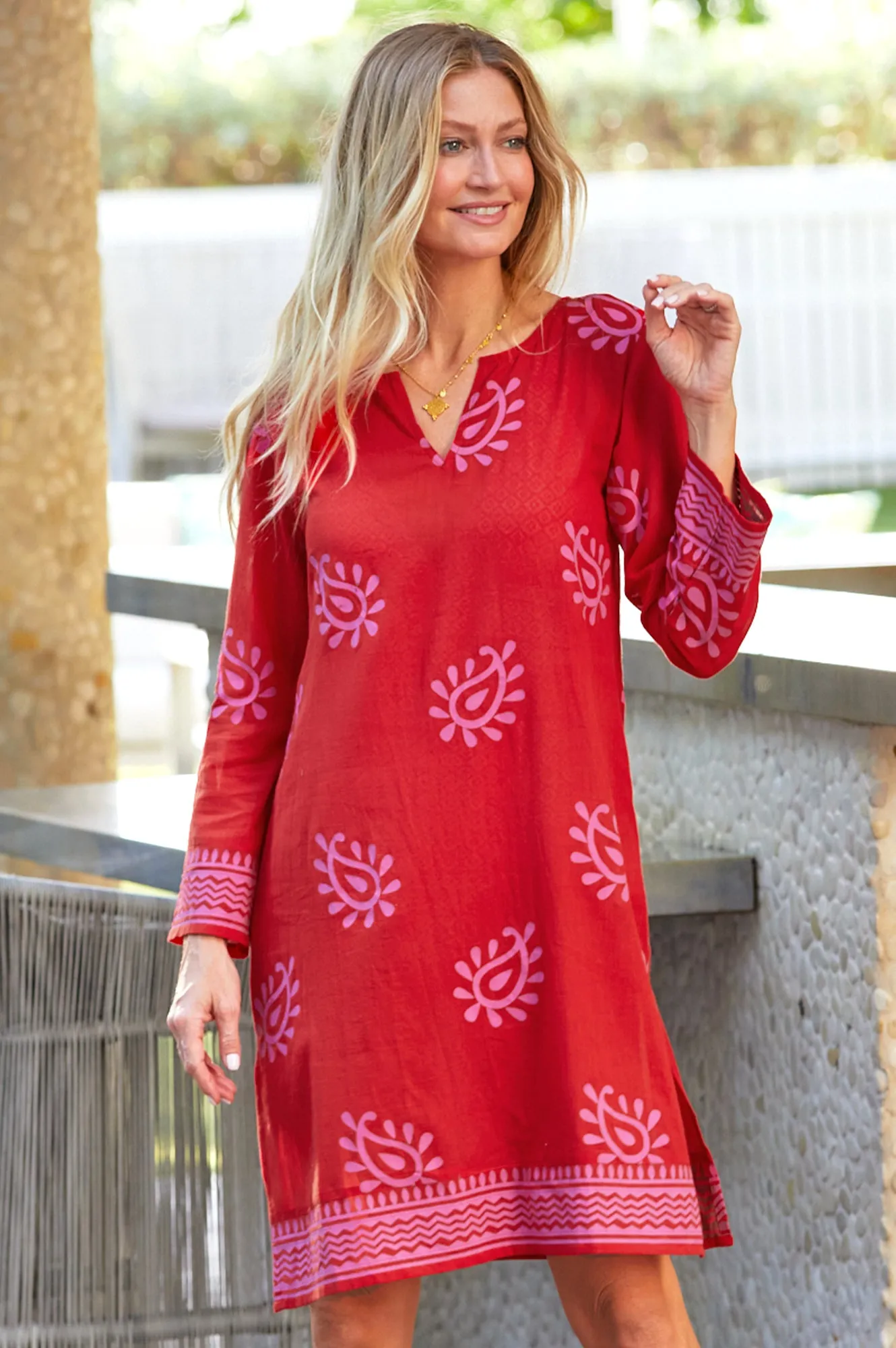 Day Wear Light Pop Guadalupe Short Tunic | Paisley Red/Pink
