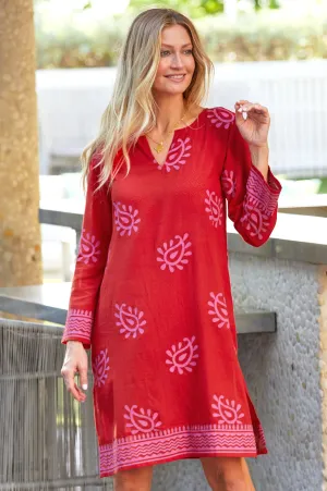 Close Wrap Comfortable Style Guadalupe Short Tunic | Paisley Red/Pink