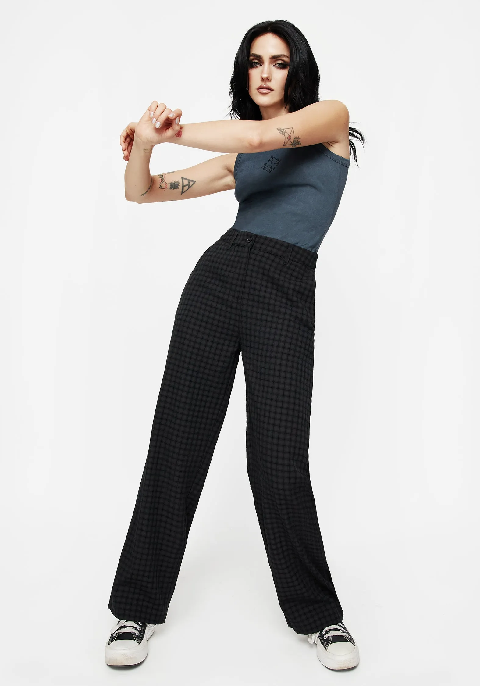 Versatile Layering Mesh Lined Ziggy Check Straight Leg Trousers